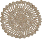 Jute Hand Crochet Rug, Natural/Spa Grey - 3 Feet Round, Non Slip Decorative Accent Floor Rugs for Entryway, Kitchen, Living Room, Nursery | Farmhouse Small Scalloped Rustic Door Mat for Patio Décor