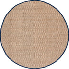 SAFAVIEH Area Rug 8' Round - Natural Fiber Collection - Large - Natural & Blue, Seagrass, Basketweave Pattern with Border (NF114E)