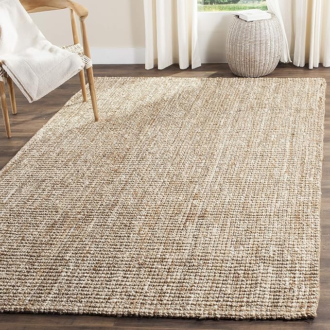 SAFAVIEH Area Rug 6x9 - Natural Fiber Collection - Natural & Ivory, Handmade Jute, Farmhouse Style, Chunky Textured Thick Pile (NF447N)
