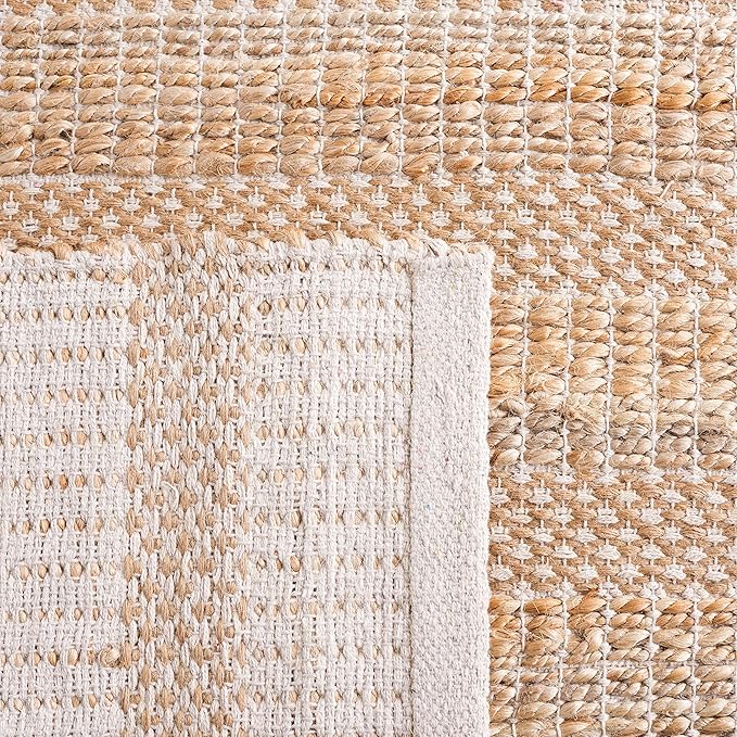 SAFAVIEH Natural Fiber Collection Accent Rug - 3' x 5', Ivory & Natural, Handmade Boho Farmhouse Rustic Jute & Cotton Jute, Ideal for High Traffic Areas in Entryway, Living Room, Bedroom (NFB654A)