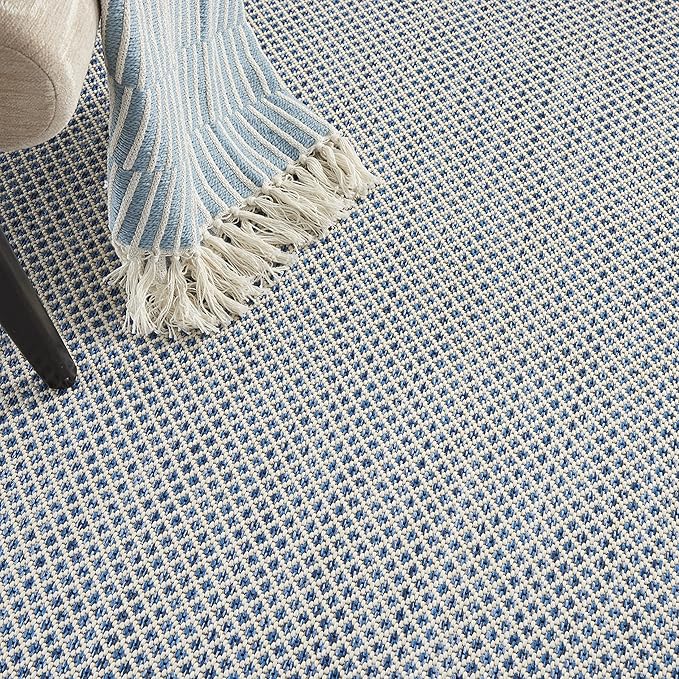 Nourison Home Courtyard Ivory Blue 5' x 7' Area Rug - Easy Clean, Non Shedding, Bed Room, Living Room, Dining Room, Kitchen (5' x 7')