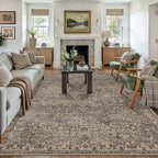 HUGEAR Area Rug 8x10 Retro Brown Machine Washable Living Room Rugs Distressed Vintage Floral Vacuumable Low Pile Carpet Bedroom Office Dining Room Laundry Room Non Slip Soft Lightweight