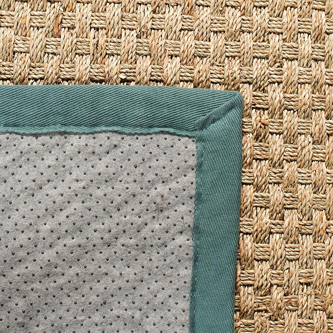 SAFAVIEH Area Rug 10x14 - Natural Fiber Collection - Large - Natural & Light Blue, Seagrass, Basketweave Pattern with Border (NF114M)