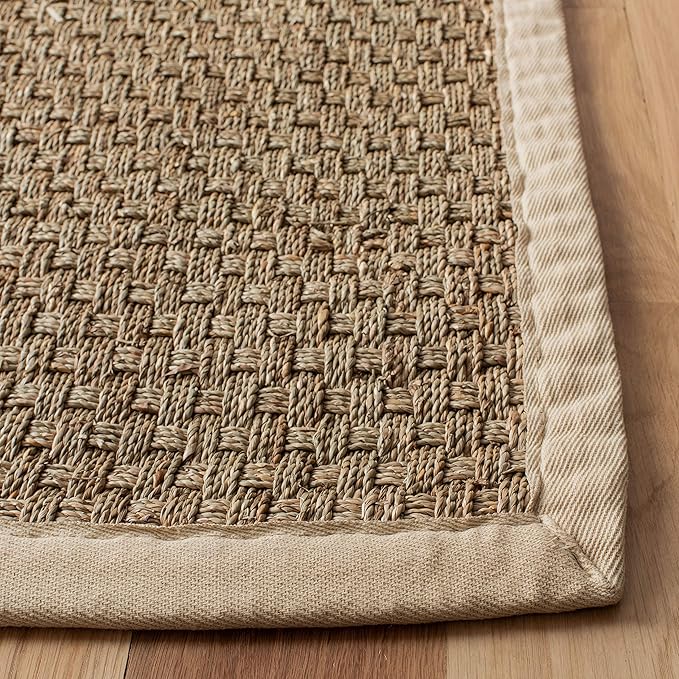 SAFAVIEH Area Rug 5x8 - Natural Fiber Collection - Natural & Ivory, Seagrass, Basketweave Pattern with Border (NF114J)