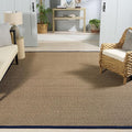 SAFAVIEH Area Rug 10x14 - Natural Fiber Collection - Large - Natural & Blue, Seagrass, Basketweave Pattern with Border (NF114E)