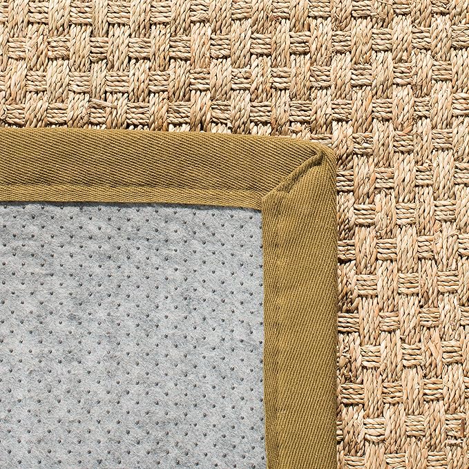 SAFAVIEH Natural Fiber Collection Runner Rug - 2'6" x 12', Natural & Olive Green, Seagrass, Basketweave Pattern with Border (NF114G)