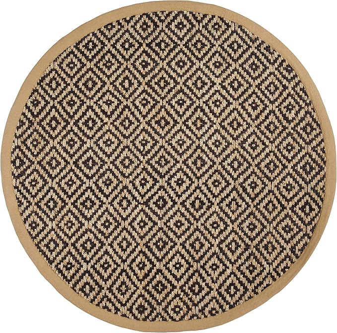 SAFAVIEH Natural Fiber Collection Area Rug - 6' Round, Brown & Natural, Handmade Boho Diamond Tassel Jute, Ideal for High Traffic Areas in Living Room, Bedroom (NF266E)