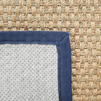 SAFAVIEH Area Rug 8' Round - Natural Fiber Collection - Large - Natural & Blue, Seagrass, Basketweave Pattern with Border (NF114E)