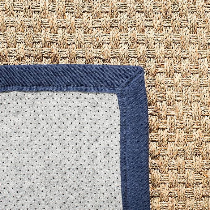 SAFAVIEH Area Rug 3x5 - Natural Fiber Collection - Natural & Blue, Border Basketweave Seagrass Design (NF114E)