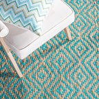 SAFAVIEH Natural Fiber Collection Area Rug - 6' Square, Turquoise & Natural, Handmade Boho Diamond Tassel Jute, Ideal for High Traffic Areas in Living Room, Bedroom (NF266C)