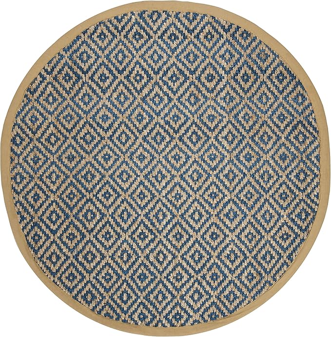 SAFAVIEH Natural Fiber Collection 6' Round Tropical Blue NF266D Handmade Boho Diamond Tassel Jute Area Rug
