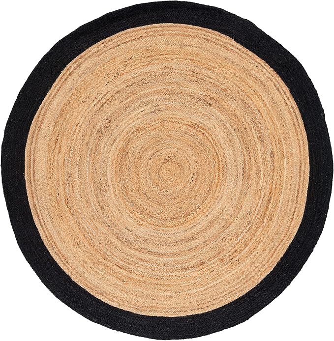 SAFAVIEH Natural Fiber Collection Area Rug - 6' Round, Natural & Black, Handmade Flat Weave Boho Farmhouse Rustic Border Jute, Ideal for High Traffic Areas in Living Room, Bedroom (NFB852Z)