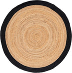 SAFAVIEH Natural Fiber Collection Area Rug - 6' Round, Natural & Black, Handmade Flat Weave Boho Farmhouse Rustic Border Jute, Ideal for High Traffic Areas in Living Room, Bedroom (NFB852Z)