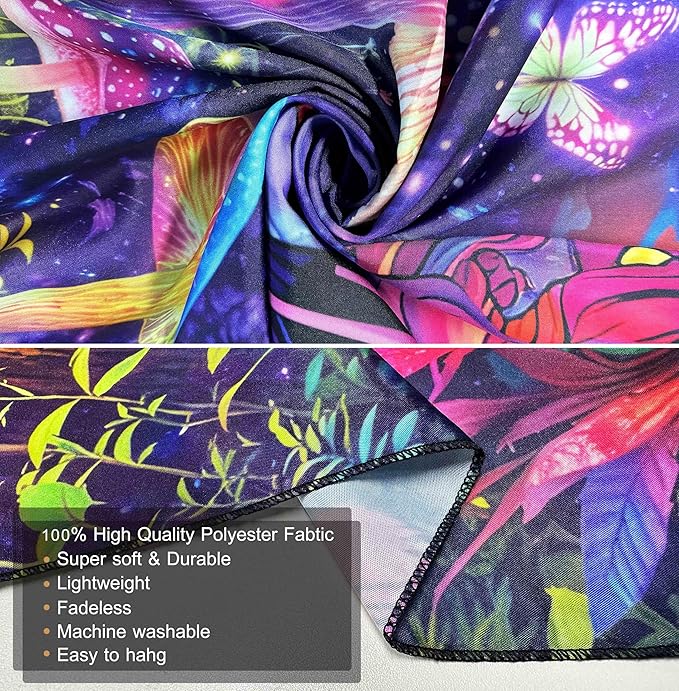 Skull Mushroom Tapestry Magical Forest Tapestries Butterfly Wall Tapestry Magic Neon River Wall Hanging Galaxy Planet Tapestries for Home Decor Aesthetic Bedroom Living Room Dorm Decor (59"x51")