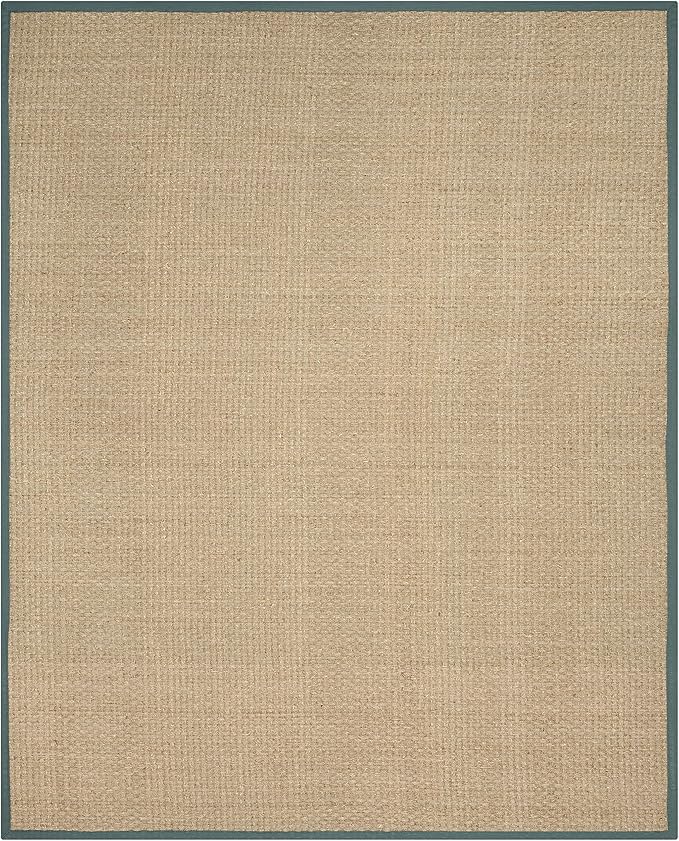 SAFAVIEH Area Rug 10x14 - Natural Fiber Collection - Large - Natural & Light Blue, Seagrass, Basketweave Pattern with Border (NF114M)