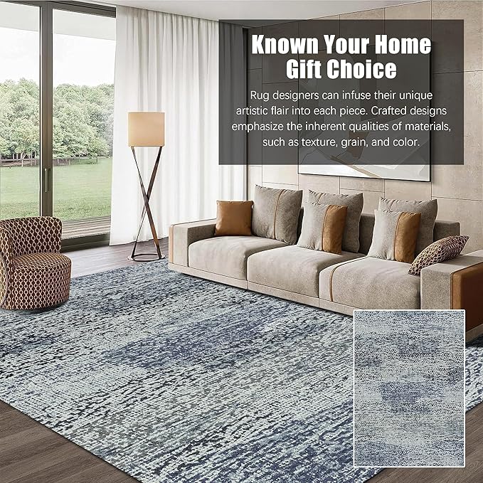RUGSURE Washable Area Rug - 1/6 Thick - Stain & Water Resistant Non-Slip - Resistant Rug for Living Room, Bedroom, Nursery, Pet & Child Friendly, Vintage Charm Area Rugs (Grey+LightTeal, 9' x 12')