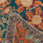 Boho Throw Blanket Twin Size, Soft Cozy Cotton Muslin Quilt Blanket for Bed Decor, Floral Patterned Couch Sofa Chair Cover, Vintage Farmhouse Cottage Tapestry Woven Blanket, Green&Orange