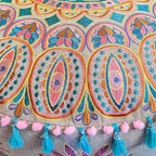 Mandala Life ART Moroccan Large Floor Pillow Cover with Tassels and Ponpon Bedroom Décor Round Pouf Ottoman Boho Chic Seating Area Beanbag Footstool Stool Cotton 24x8 Unstuffed