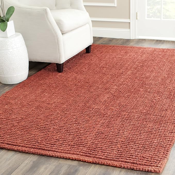 SAFAVIEH Area Rug 6x9 - Natural Fiber Collection - Rust, Handmade Jute, Farmhouse Style, Chunky Textured Thick Pile (NF447C)