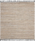 SAFAVIEH Vintage Leather Collection Area Rug - 6' Square, Beige, Handmade Boho Fringe Leather & Jute, Ideal for High Traffic Areas in Living Room, Bedroom (VTL203B)