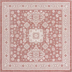 Rugs.com Outdoor Aztec Collection Rug – 10 Ft Square Rust Red Flatweave Rug Perfect for Living Rooms, Kitchens, Entryways