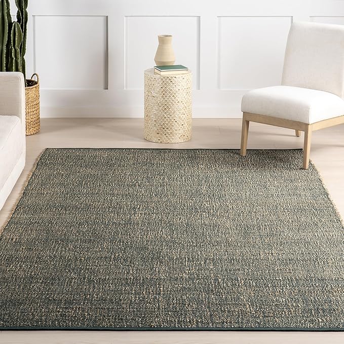 Nuloom Elfriede Handmade, Green/Natural, 8'6" x 11'6", Solid, Rustic, Jute, Soft and Textured, High Traffic, Stain Resistant, Easy Clean, Durable Area Rug for Bedroom, Living Room, Dining, Den, Foyer