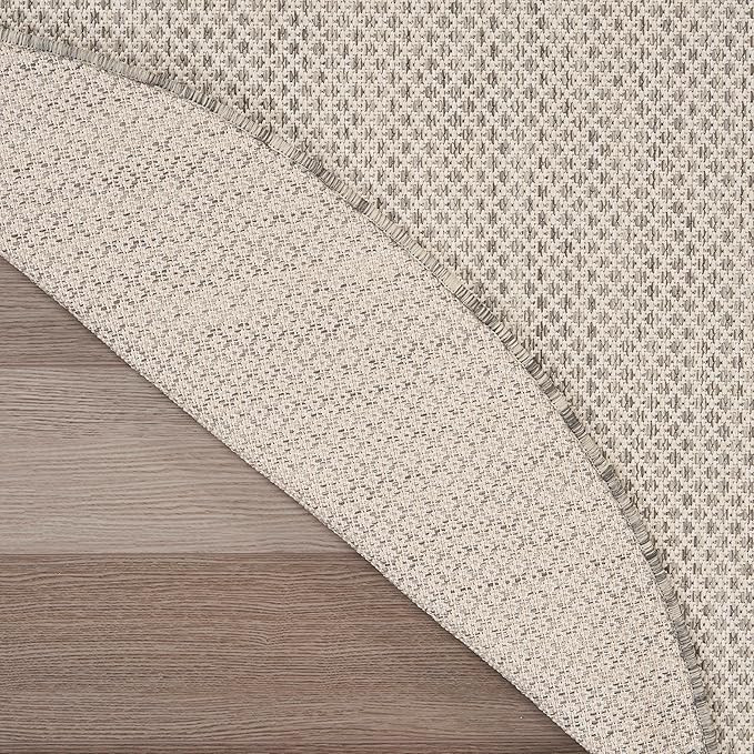 Nourison Home Courtyard Ivory Silver 5' x Round Area Rug - Easy Clean, Non Shedding, Bed Room, Living Room, Dining Room, Kitchen (5' x Round)