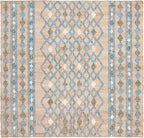 SAFAVIEH Kilim Collection Area Rug - 7' Square, Natural & Blue, Flat Weave Jute Design, Ideal for High Traffic Areas in Living Room, Bedroom (KLM759M)