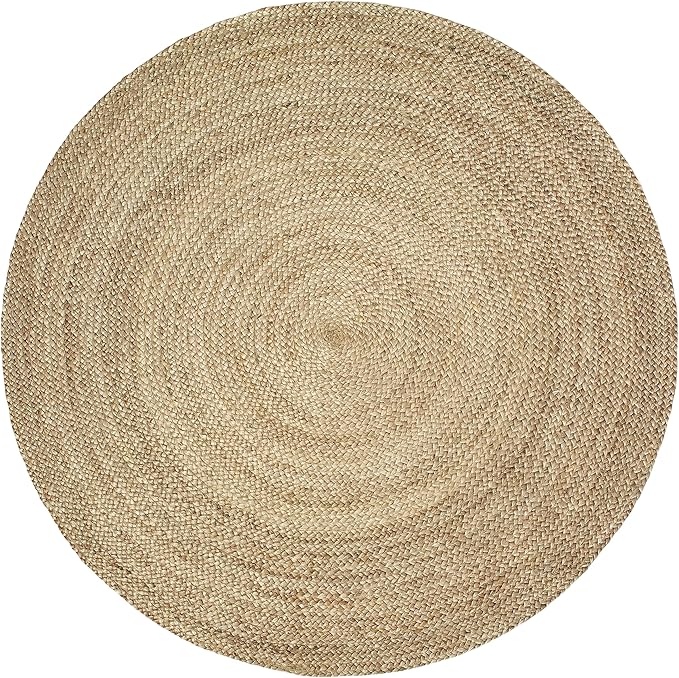 FRELISH DECOR Handwoven Jute Area Rug - 7 feet Round - Natural Yarn - Rustic Vintage Beige Braided Reversible Rug - Eco Friendly Rugs for Bedroom - Kitchen - Living Room - Farmhouse (7' Round)