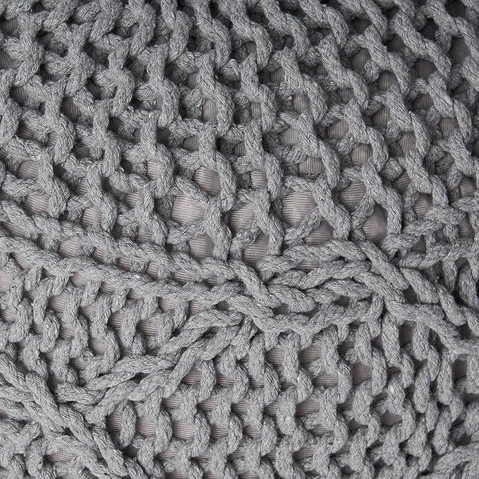 Christopher Knight Home Morven Knitted Round Pouf - Cotton - Gray
