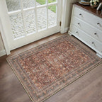HUGEAR 2x3 Entryway Area Rug Vintage Brick Red Small Rug Machine Washable Door Mat Retro Floral Low Pile Carpet Vacuumable Distressed Throw Rug Entrance Kitchen Bathroom Bedroom Non Slip Lightweight