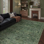HUGEAR Area Rug 6x9 Retro Green Machine Washable Living Room Rugs Distressed Vintage Floral Vacuumable Low Pile Carpet Bedroom Office Dining Room Laundry Room Non Slip Soft Lightweight