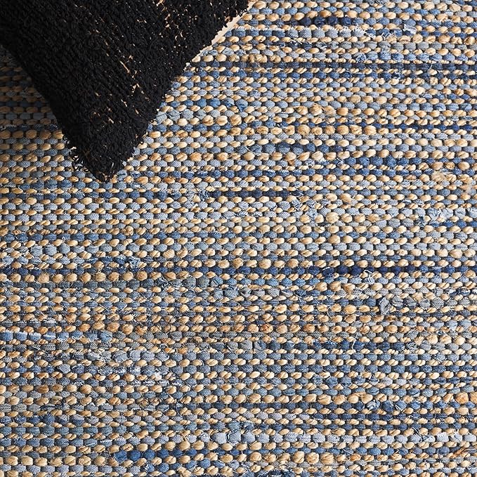SAFAVIEH Area Rug 8x10 - Cape Cod Collection - Large - Light Blue, Handmade Denim & Jute, Ideal for Living Room, Bedroom, Office, Dining Space (CAP153L)