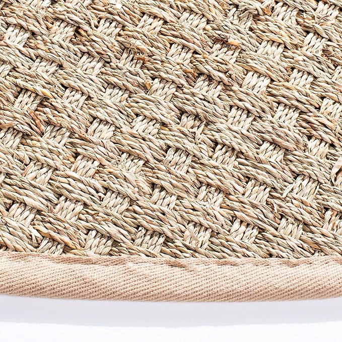 SAFAVIEH Area Rug 3' Round - Natural Fiber Collection - Natural & Beige, Seagrass, Basketweave Pattern with Border (NF114A)