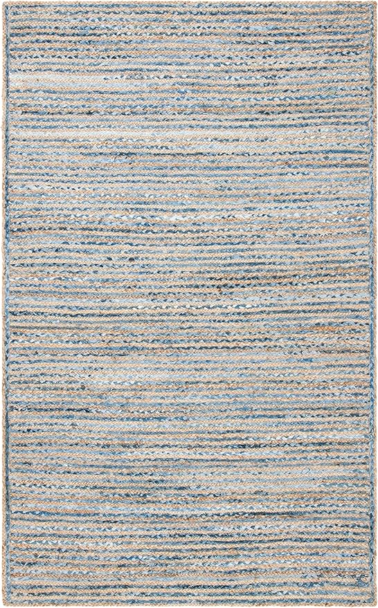 SAFAVIEH Cape Cod Collection Area Rug - 5' x 8', Natural & Blue, Handmade Flat Weave Jute, Ideal for High Traffic Areas in Living Room, Bedroom (CAP250A)