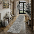 Black Runner Rug 2'6"x10' Vintage Area Carpet Hallway Long Indoor Kitchen Washable Living Room Low Pile Traditional Distressed Retro Accent Rug Non Slip Laundry Bathroom Office Dining Room