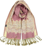 Achillea Reversible Paisley Pashmina Rave Scarf – Exotic Indian Shawls and Wraps for Evening Dresses, Festivals, All Seasons