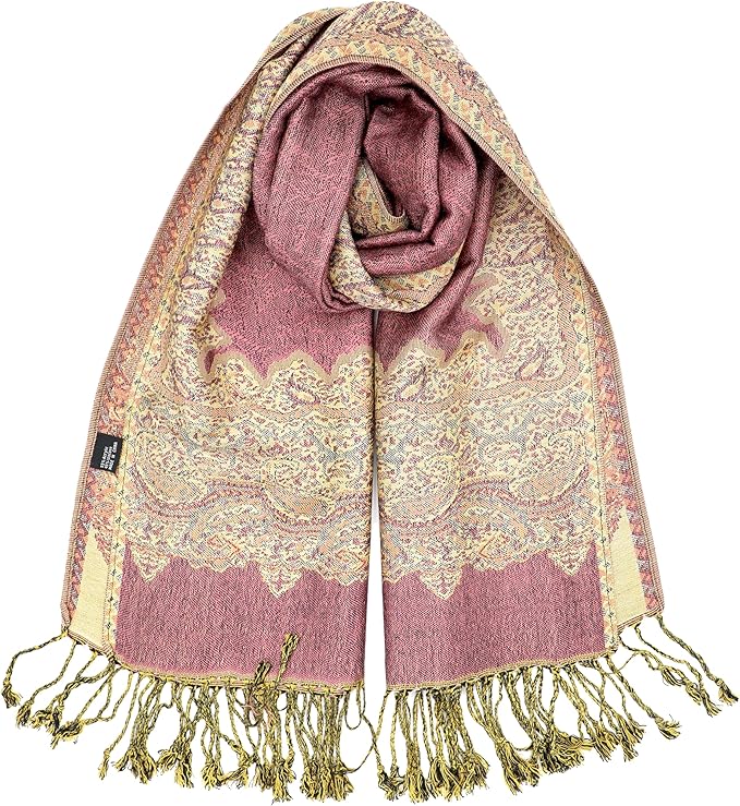 Achillea Reversible Paisley Pashmina Rave Scarf – Exotic Indian Shawls and Wraps for Evening Dresses, Festivals, All Seasons