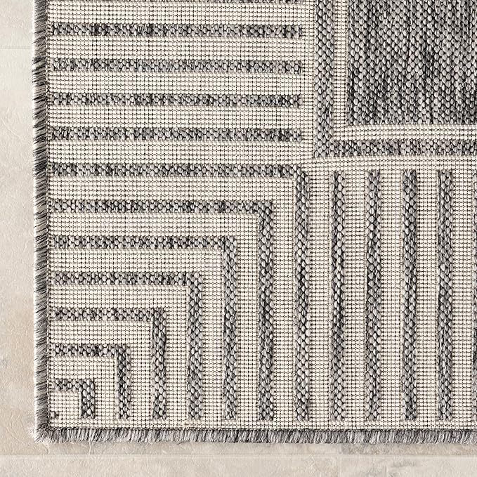 Nuloom Asha Grey/Ivory, 5' x 8', Casual, Striped Border, Soft and Cozy, High Traffic, Stain Resistant, Easy Clean, Durable Area Rug for Indoor/Outdoor Patio, Deck, Porch, Garden, Courtyard