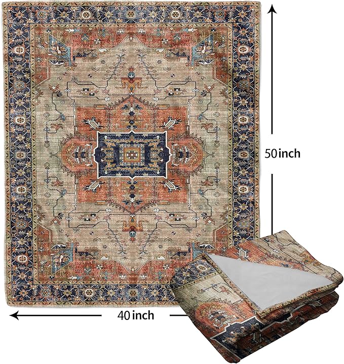 Aztec Terracotta Boho Blanket Soft Flannel Lightweight Vintage Bohemian Throw Blanket Cozy Warm Retro Western Carpet Blankets All Seasons Living Room Decor for Couch Chair Bed Sofa Office 40x50 inch
