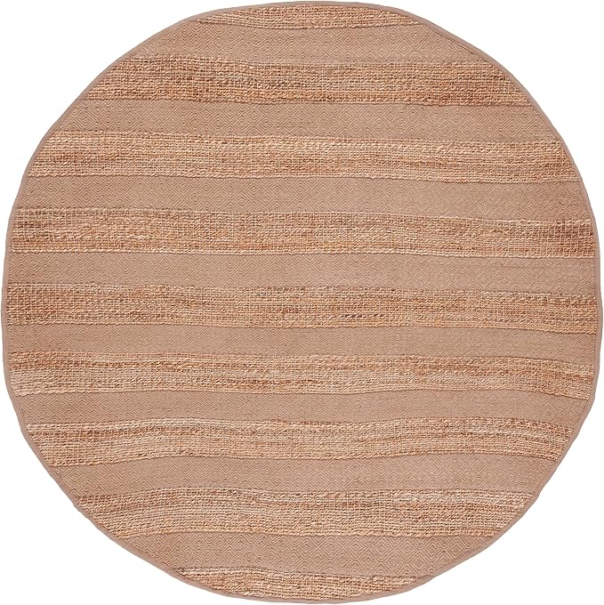 SAFAVIEH Natural Fiber Collection Area Rug - 7' Round, Taupe & Natural, Handmade Boho Farmhouse Rustic Jute & Cotton Jute, Ideal for High Traffic Areas in Living Room, Bedroom (NFB653E)