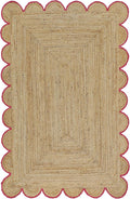 Scalloped Natural Jute Area Rug, Pink Trim, 9'x12'