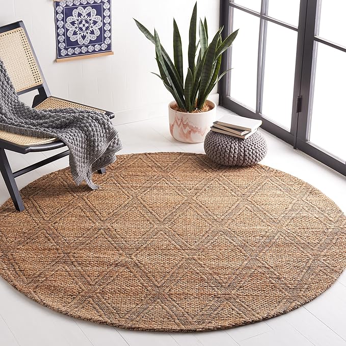 SAFAVIEH Natural Fiber Collection 6' Round Natural/Black NFB552A Natural Jute Entryway Foyer Living Room Area Rug
