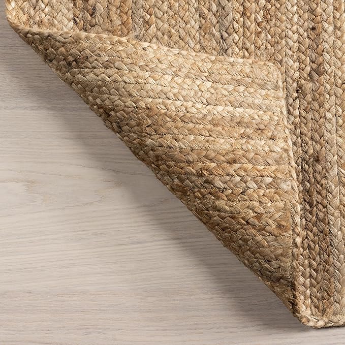 nuLOOM 4 Square Rigo Jute Hand Woven Area Rug, Natural, Solid Farmhouse Design, Natural Fiber, For Bedroom, Living Room, Dining Room, Hallway, Office, Kitchen, Entryway