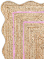 Wave Scalloped Natural Jute Rug Boho Jute Rug Entryway Runner Rug Farmhouse Scallop Rug, Light Pink (11'x14')