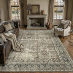 Vintage Area Rug 7x9 Brown Washable Living Room Large Carpet Non Slip Bedroom Indoor Office Low Pile Traditional Distressed Retro Accent Rug for Dining Room Kitchen