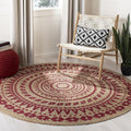SAFAVIEH Natural Fiber Collection Area Rug - 4' Round, Fuchsia & Natural, Handmade Boho Mandala Braided Jute, Ideal for High Traffic Areas in Living Room, Bedroom (NF802C)