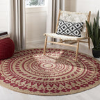 SAFAVIEH Natural Fiber Collection Area Rug - 4' Round, Fuchsia & Natural, Handmade Boho Mandala Braided Jute, Ideal for High Traffic Areas in Living Room, Bedroom (NF802C)