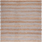 SAFAVIEH Natural Fiber Collection Area Rug - 6'6" Square, Light Blue & Natural, Handmade Boho Farmhouse Rustic Jute & Cotton Jute, Ideal for High Traffic Areas in Living Room, Bedroom (NFB654M)