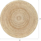 Hausattire Hand Woven Jute Braided Rug, 6’ Round – Natural, Reversible Boho Entry Area Rugs for Kitchen, Living Room I Farmhouse Decorative Floor Rug, 6 Feet Round